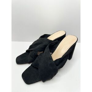 Adrienne Vittadini Sandals Womens‎ 9 Crossover Black Faux Suede Chunky Heels